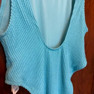 NWT Aerie One Piece Swimsuit‎ Women Medium Blue Shimmer Textured Cheekiest Swim thumbnail 5