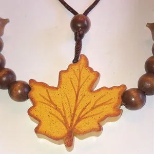 Vintage Brown Wooden Leaf & Beads Boho Fall Necklace thumbnail 6