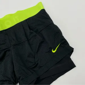 Nike Shorts Running Layers Black Neon Band Women Size‎ Small Fitted Mesh Stretch thumbnail 4