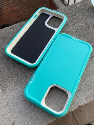 iPhone 12Pro Max Fashion Dual Layers Shock Defender Case-light Teal/White thumbnail 3
