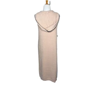 Fashion Apparel Sleeveless Fuzzy Hooded Pink Duster Sweater Vest Cardigan S/M thumbnail 3