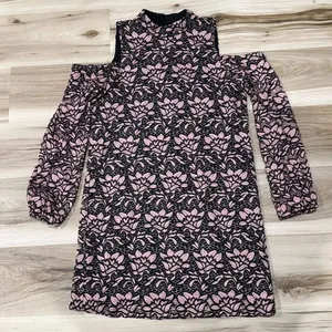 Wayf Pink Black Lace Floral Cold Shoulder Dress Women’s Medium thumbnail 2