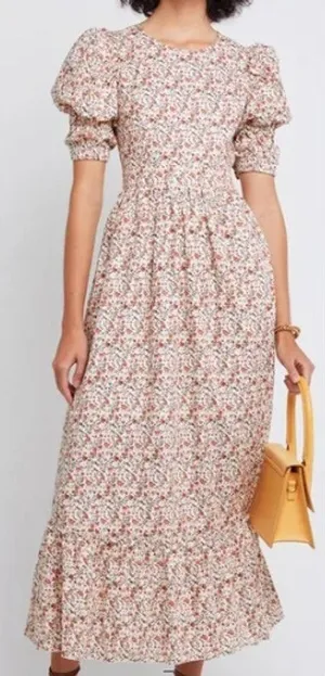 o.p.t One Pretty Time Hayden Puff Sleeve Open Back Floral Maxi Dress Pink Small thumbnail 1