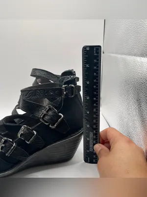 OTBT Mary Jane Biker Wedge black size 7 buckle distressed EUC thumbnail 5