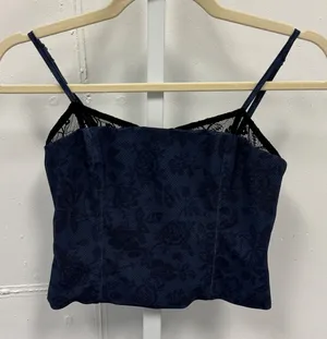 Edikted Navy Blue Floral Mesh Lace Trim Corset Cami Crop Top Small Whimsigoth‎ thumbnail 1