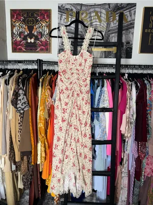 Cinq à Sept Stevie Dress Cherry Rose Multi Floral Lace Trim Midi Dress Womens 2 thumbnail 6