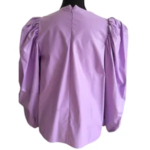 Karlie Lavender Faux Leather Puff Sleeve Top Medium Vegan Leather Blouse thumbnail 4
