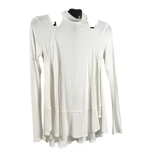 Free People Downtown Girl Tunic Top White Mock Neck Cold Shoulder Ribbed Small thumbnail 3