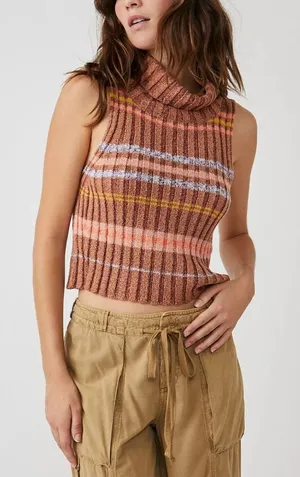 Free People Edith Striped Turtleneck Sweater Vest thumbnail 1