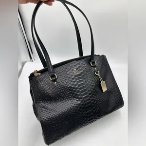 Coach Stanton Carryall handbag in stamped snakeskin leather Dark blue thumbnail 2