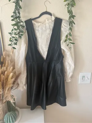 Zara Black Faux Leather Mini Dress with Gold Buttons thumbnail 3