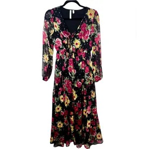 1775 Floral Maxi Dress Small Metallic Dot Long Sleeve Boho Cottagecore thumbnail 3