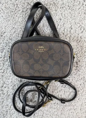 Coach Signature Canvas Camera Bag Belt Bag Crossbody Brown Black 2 Straps thumbnail 1
