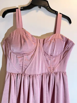 Aureta Showstopper Lilac Satin Corset Sweetheart Strappy Midi Dress Size L thumbnail 2