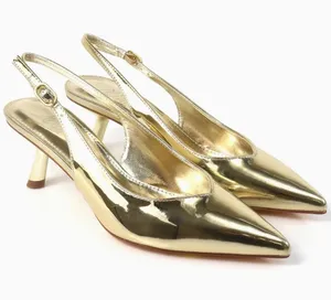 Liliana Metallic Gold Pointed-Toe Slingback Kitten Heels thumbnail 1