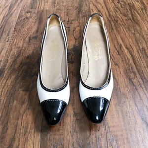 Salvatore Ferragamo • vintage heels pumps cap toe two tone black white patent leather thumbnail 3