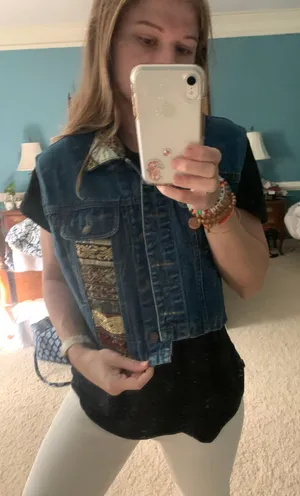 Denim Embroidered Jean Vest Blue Size L thumbnail 1