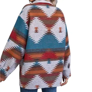 Boho Aztec Shacket Oversized Button Down Blue thumbnail 2
