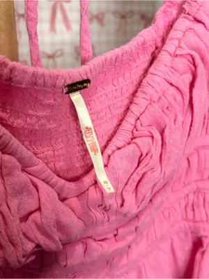 Free People Chloe Top Barbie Pink Smock Ruched Juliet Ruffle Top XS Summer Cutie thumbnail 2