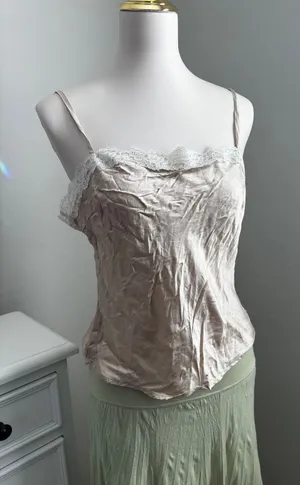 Mossimo Womens Champagne 100% Silk Lace Trim Camisole Tank Top Medium thumbnail 1