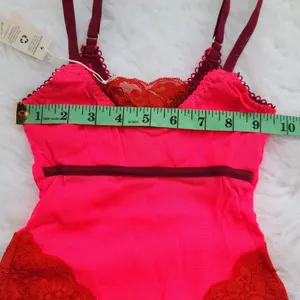 We are HAH -416 NWT Thanks for‎ Nothin Bodysuit Lava/Hala Hot Pink Red Lace XS thumbnail 4