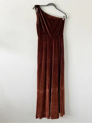 Baltic Born Tatiana Rust Brown Velvet Formal Bridesmaid One Shoulder Maxi Dress thumbnail 8