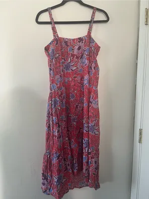 Knox Rose Red Blue Tropical Floral Midi Dress Medium Resort Beachy Vacation thumbnail 7
