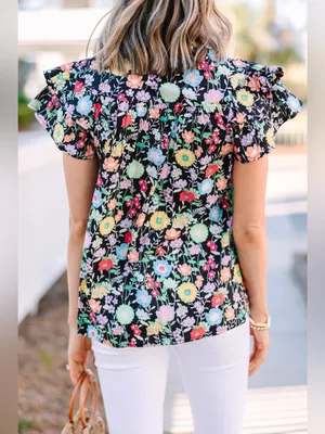 Entro Floral Ruffle Poplin V‎ Neck Blouse Size Large thumbnail 2