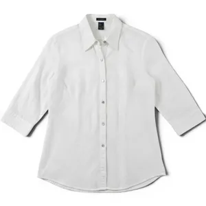 e·col·o·gie Linen Shirt Womens XL‎ Button Down White Chevron Stitching EUC thumbnail 1
