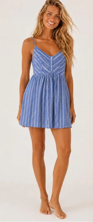 Motherhood Maternity Periwinkle Striped Mini Sundress Beachy Boho Nantucket Chic thumbnail 1