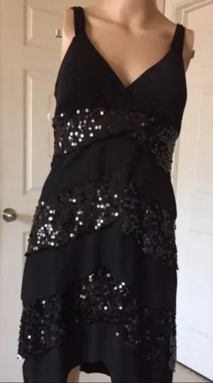 La Bellum sequins Black Sequin Tiered Slip Dress thumbnail 2