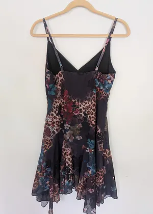 Floral & Animal Print Mesh Slip Dress Hem Ruffle Size S/M NWOT thumbnail 8