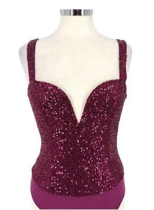 Lulus Sequin Bodysuit Plum Purple Plunging Neckline Size Medium NWT Club Glam thumbnail 1