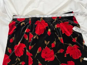 Coldwater Creek Black Velvet Maxi Skirt Red Rose Floral Print Size L Petite thumbnail 4