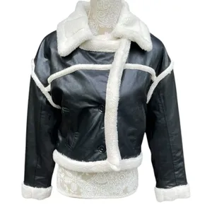 Hollister Cropped Moto Jacket S Black Vegan Leather Faux Fur Sherpa Lined Y2K thumbnail 12
