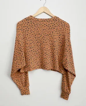 Lulus Last Spot Rust Brown Dot Print Pullover Sweatshirt thumbnail 3