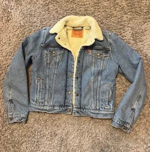 Levi's Light Blue Denim Sherpa Jacket with Cream Lining thumbnail 1