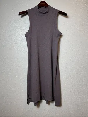 Lululemon‎ Gone for the Week Dress Mock Neck Ribbed Sleeveless Swing MidiTaupe S thumbnail 3