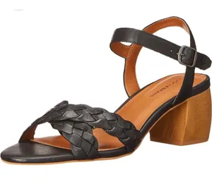 Lucky Brand Sandals Size 6‎ Black Leather Braided Open Toe Block Heel thumbnail 1