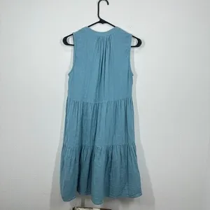 Sundry for Evereve Size 0 Light Blue Brushed Cotton Tiered V Neck Mini Dress thumbnail 2