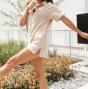 Kittenish vera tan button down romper NWT S Small Fleece thumbnail 2