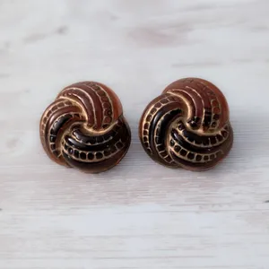 Vintage Clip On Earrings Really Unusual Slightly Opaque Brown Tone Statement thumbnail 2