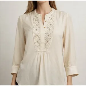 Tory Burch Size-8 Silk Embellished Blouse 3/4 Sleeve‎ Top Ivory thumbnail 1