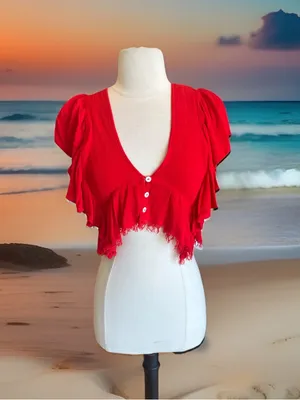 Skylar * Madison Red Ruffled V-Neck Crop Top thumbnail 6