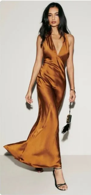 Reformation Daniela Silk Dress Copper size 0 silk C0 thumbnail 1