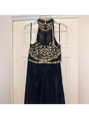 Vintage Black and Gold Beaded Long Formal Dress by Scala black tie elegant thumbnail 6
