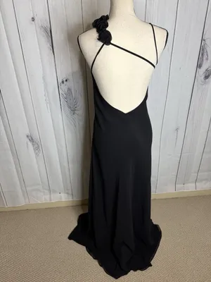 Faviana Couture Size 8 Long Maxi Dress Rosette Pleated Prom Formal Black Vintage thumbnail 8