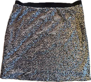 Ann Taylor LOFT Skirt Womens Size 14 Silver Sequin Mini Lined Side Zip Party Holiday thumbnail 1