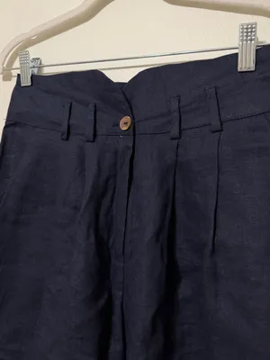 Stillwater Linen Knotch Waist Pants Size Small Navy Blue Coastal Beach Wide Leg thumbnail 5