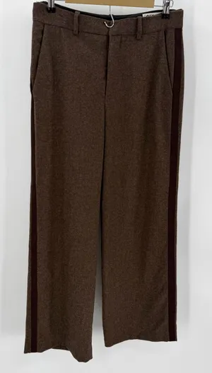 Zara Trousers Women’s M Brown Side Stripe Relaxed Wide Leg Tailored Winter Pants thumbnail 1